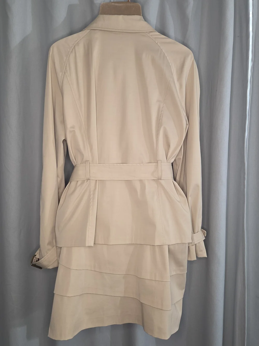 Michael Kors Size 16 Womens Double-Breasted Belted Trench Coat in Cream Ruffled